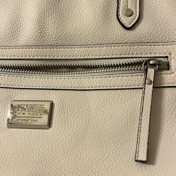 Jones New York White Leather Purse Bone Off White Ivory Leather Pockets Zipper - Picture 10 of 13